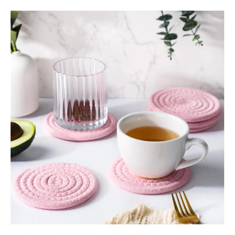 Amfyn Cotton Rope Drink Coasters 6 Pcs Set (Baby Pink)
