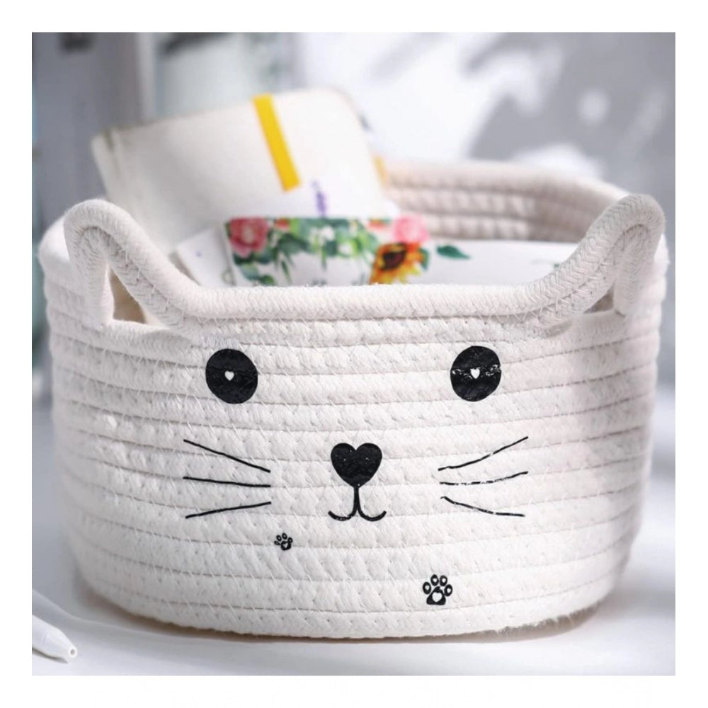 Amfyn Cotton Small Cat With Face Basket Pack of 1 (White)