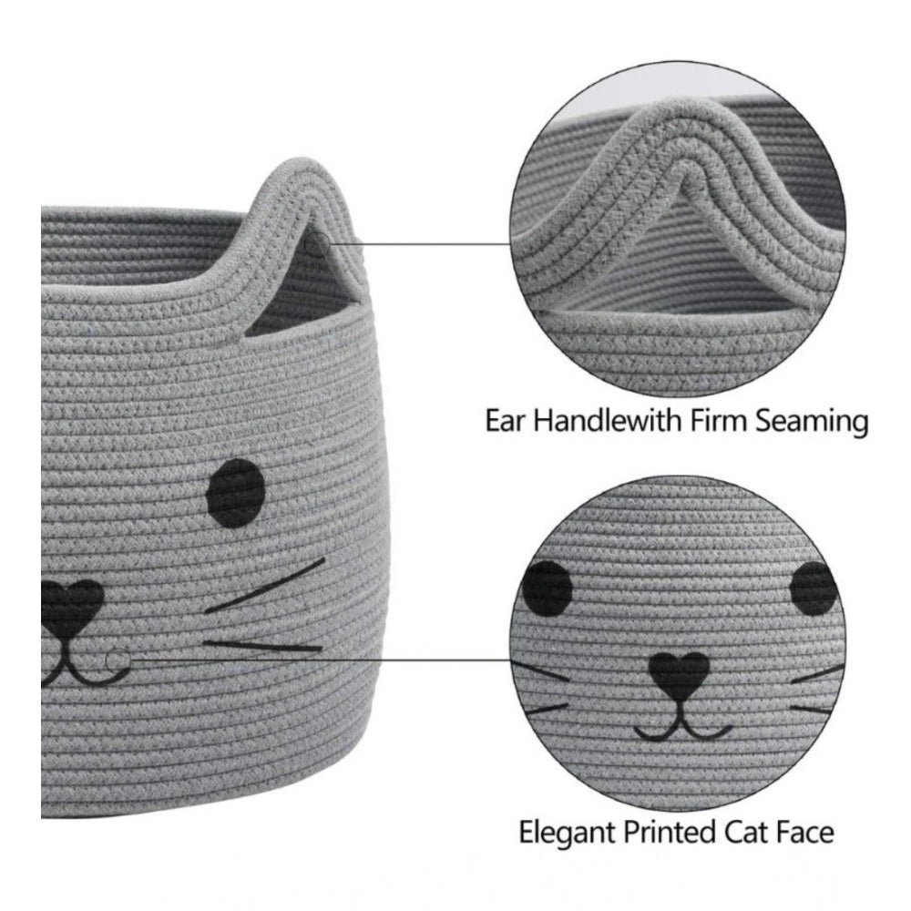 Amfyn Cotton Large Storage Cat Basket 15x11 Inch Pack of 1 (Grey)