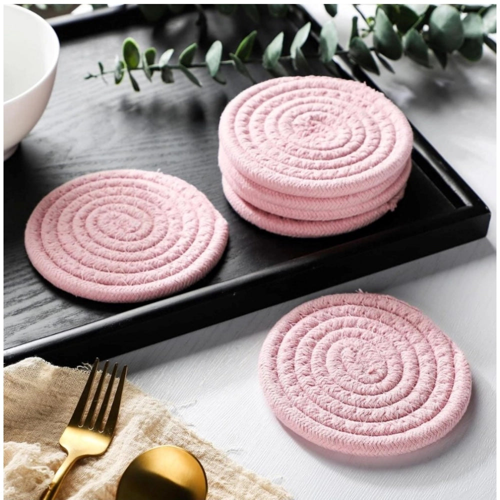 Amfyn Cotton Rope Drink Coasters 6 Pcs Set (Pink)