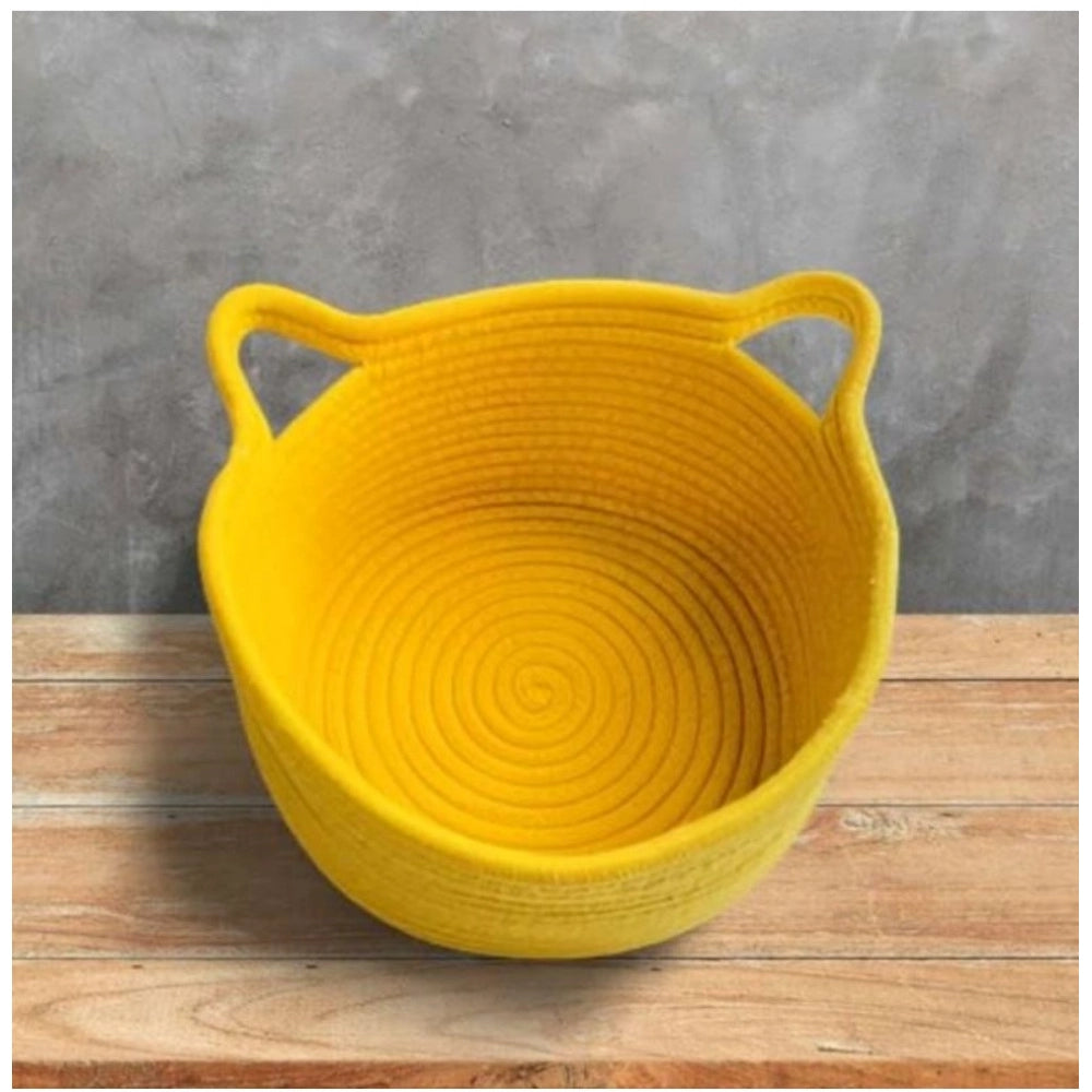 Amfyn Cotton Plain Cat Basket 9x5 Inch Pack of 1 (Yellow)