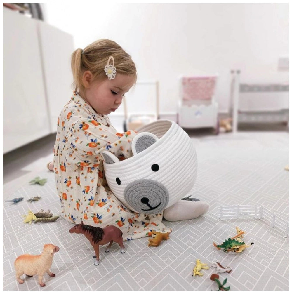 Amfyn Cotton Bear Shaped Storage Baskets Pack of 1 (White)