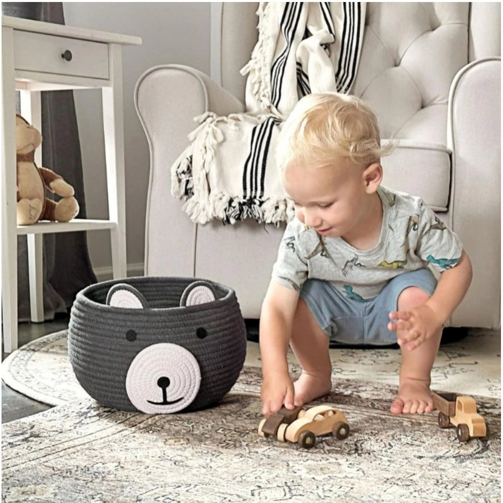Amfyn Cotton Bear Shaped Storage Baskets Pack of 1 (Grey)
