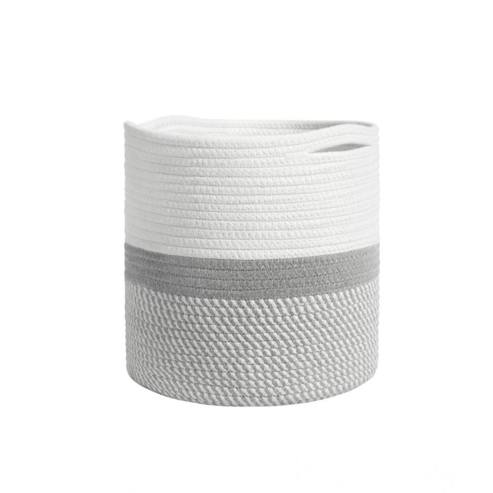 Amfyn Cotton Large Woven Storage Basket 11x11 Inch Pack of 1 (Grey White)