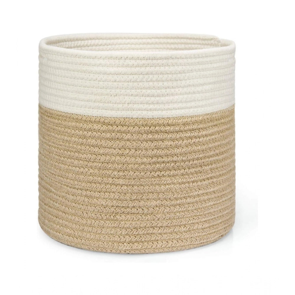 Amfyn Cotton Large Woven Storage Basket 11x11 Inch Pack of 1 (Beige White)