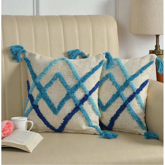 Amfyn Cotton Tufted Cushion Pillow Cover 16x16 Inch Pack of 2 (Slug Double)