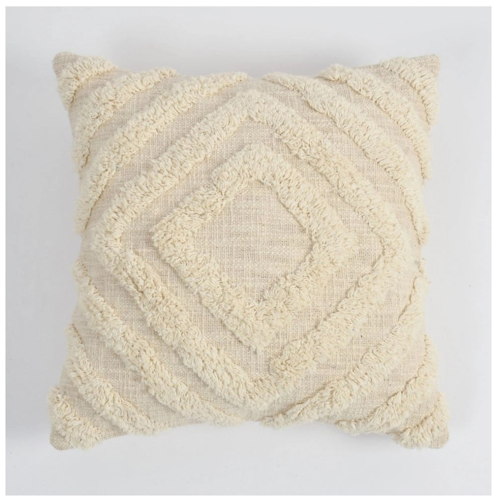 Amfyn Cotton Tufted Cushion Pillow Cover 16x16 Inch Pack of 2 (Off White)
