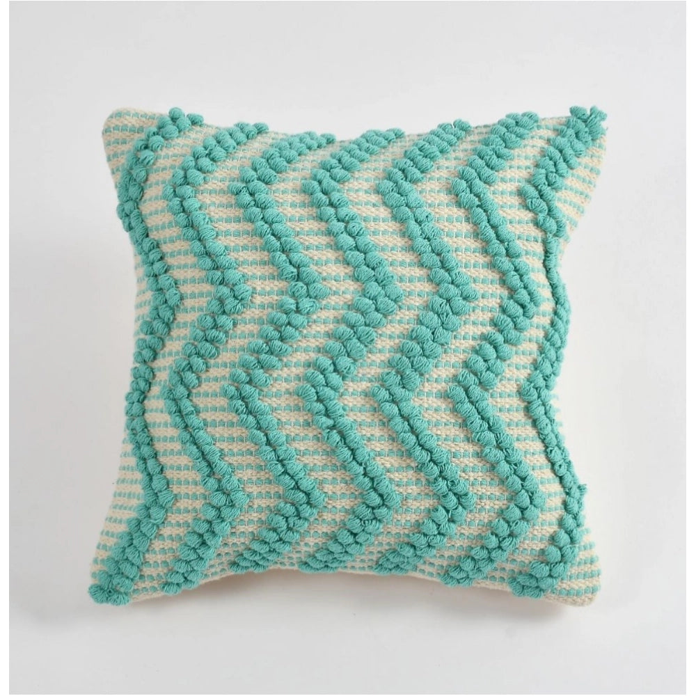 Amfyn Cotton Handcrafted Pit Loom Cushion Cover 16x16 Inch Pack of 2 (Sea Green)