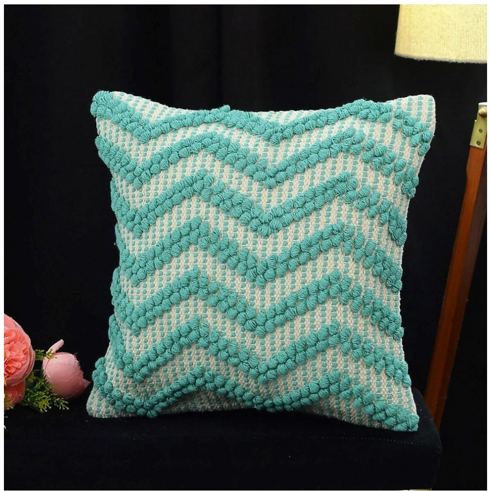 Amfyn Cotton Handcrafted Pit Loom Cushion Cover 16x16 Inch Pack of 2 (Sea Green)