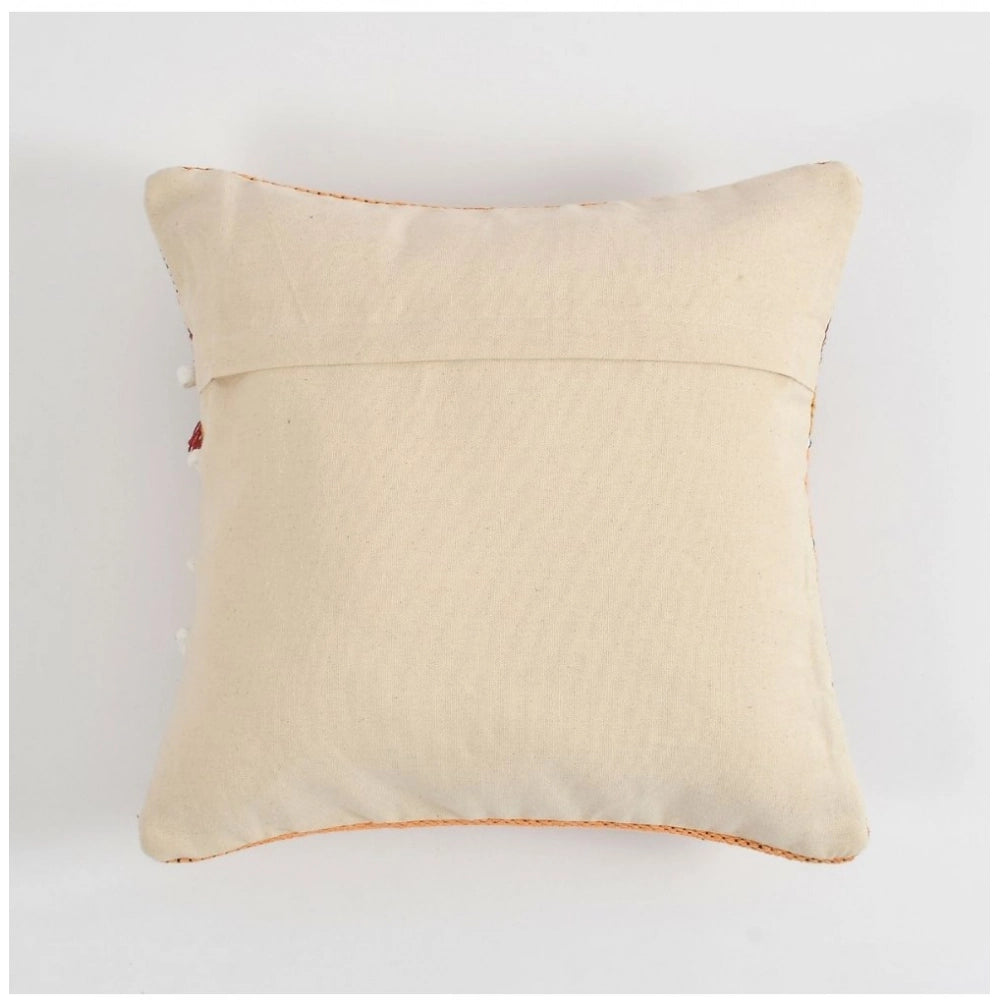 Amfyn Cotton Handcrafted Pit Loom Cushion Cover 16x16 Inch Pack of 2 (Orange)