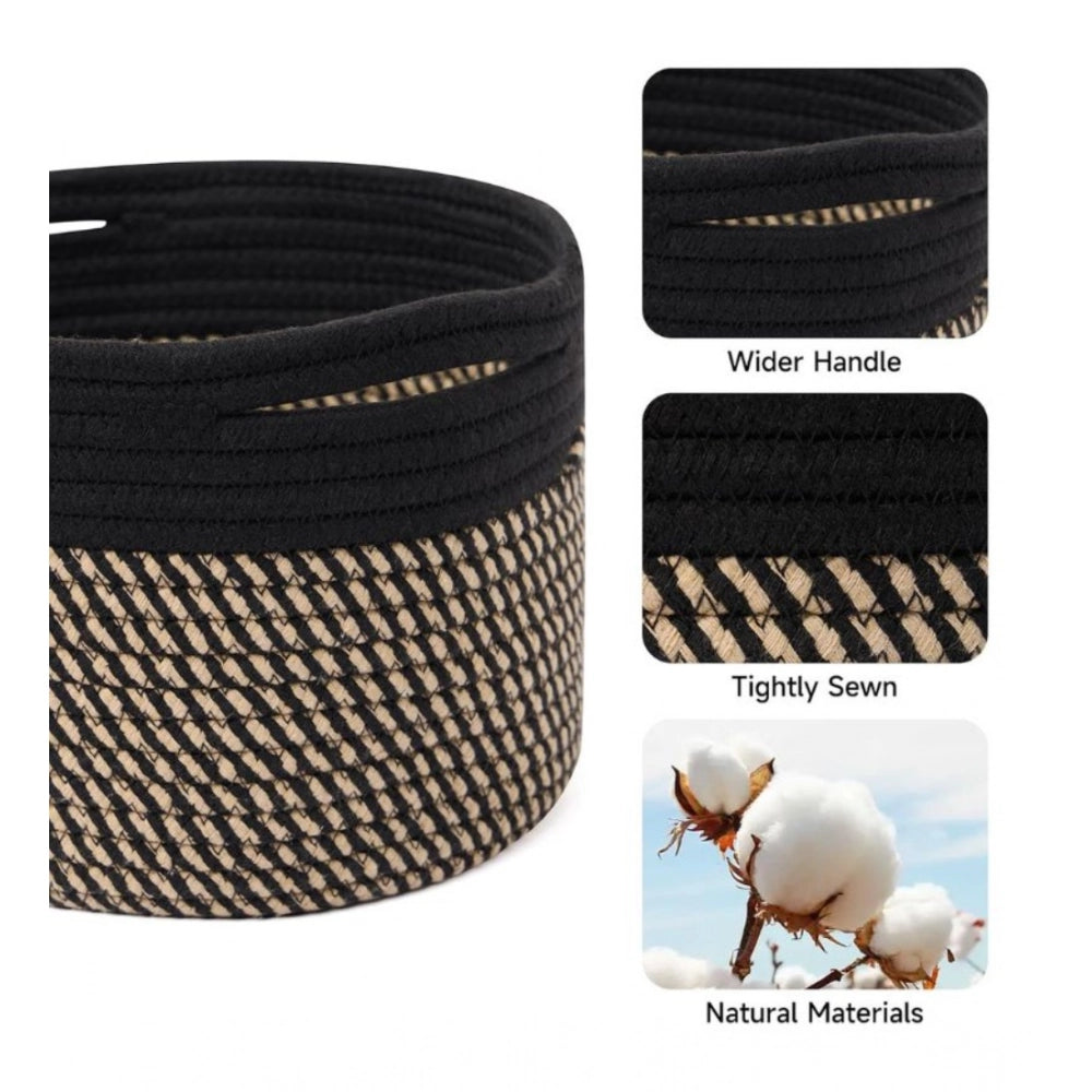 Amfyn Cotton Round Small Storage Basket 9x7 Inch Pack of 1 (Beige)