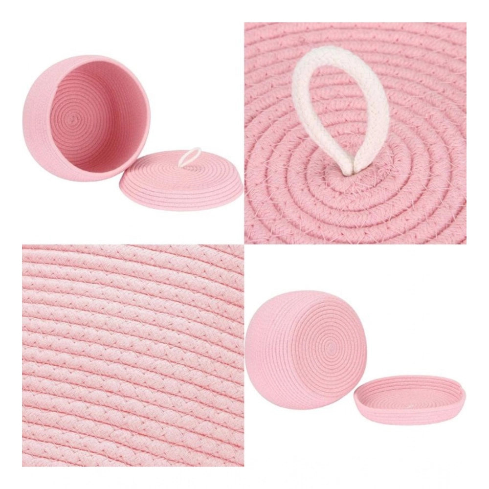 Amfyn Cotton Bear Shaped Storage Matka Basket With Lid Pack of 1 (Pink)