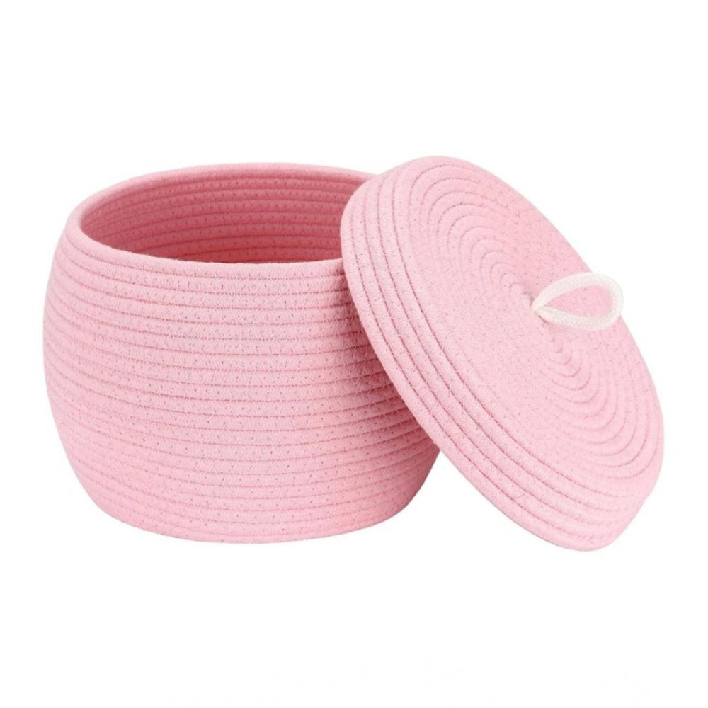 Amfyn Cotton Bear Shaped Storage Matka Basket With Lid Pack of 1 (Pink)