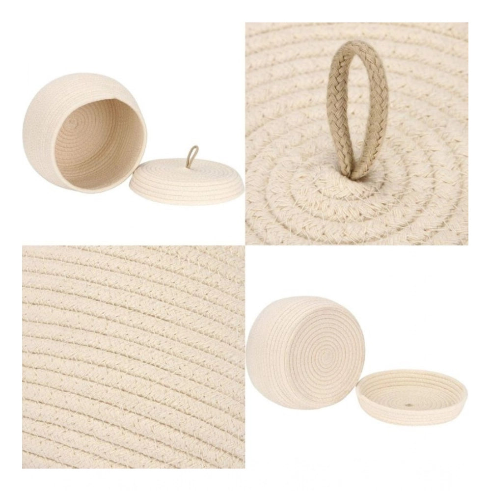 Amfyn Cotton Bear Shaped Storage Matka Basket With Lid Pack of 1 (Beige)