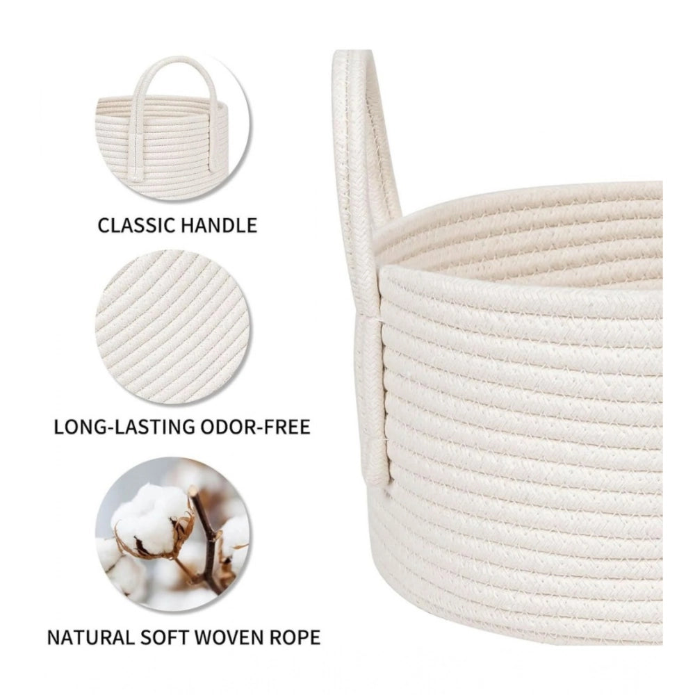 Amfyn Cotton Round Storage Rope Woven Baskets Pack of 2 (White)