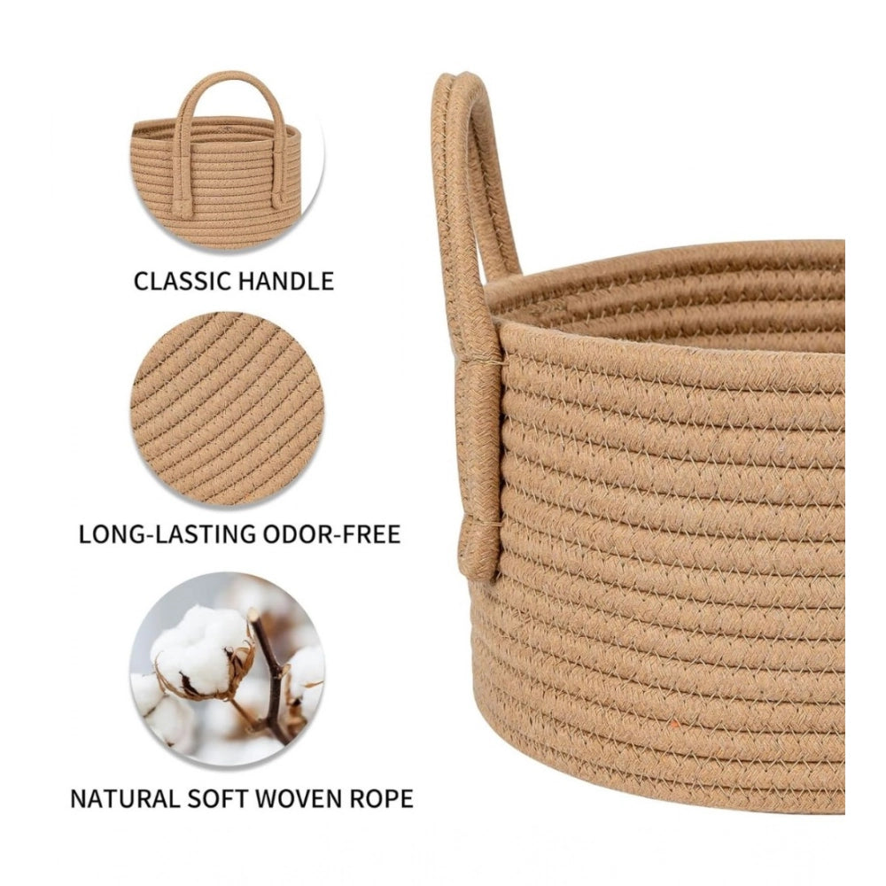 Amfyn Cotton Round Storage Rope Woven Baskets Pack of 2 (Beige)