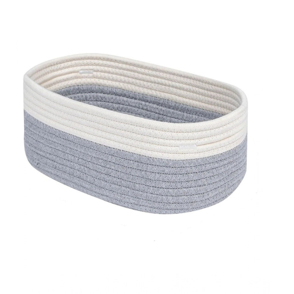Amfyn Cotton Oval Storage Rope Woven Baskets Pack of 1 (White Grey)