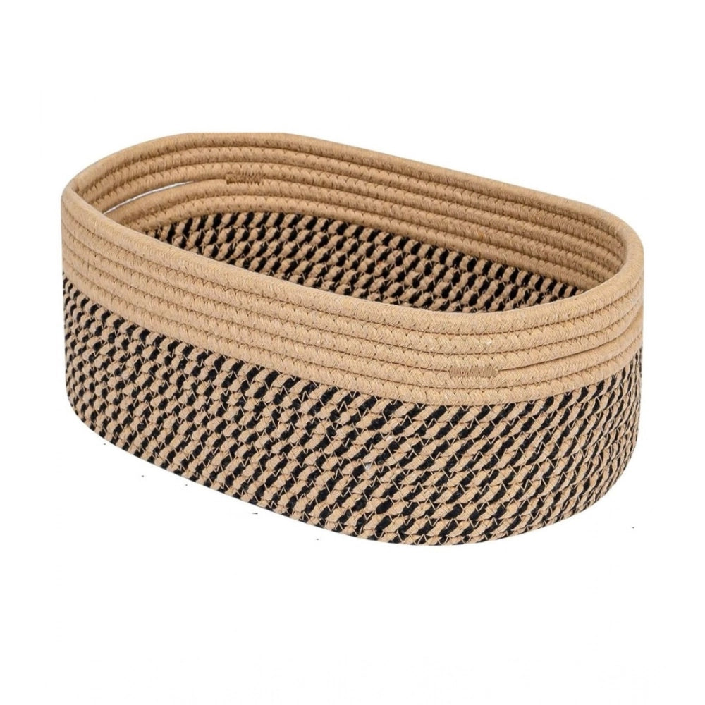 Amfyn Cotton Oval Storage Rope Woven Baskets Pack of 1 (Beige Black)