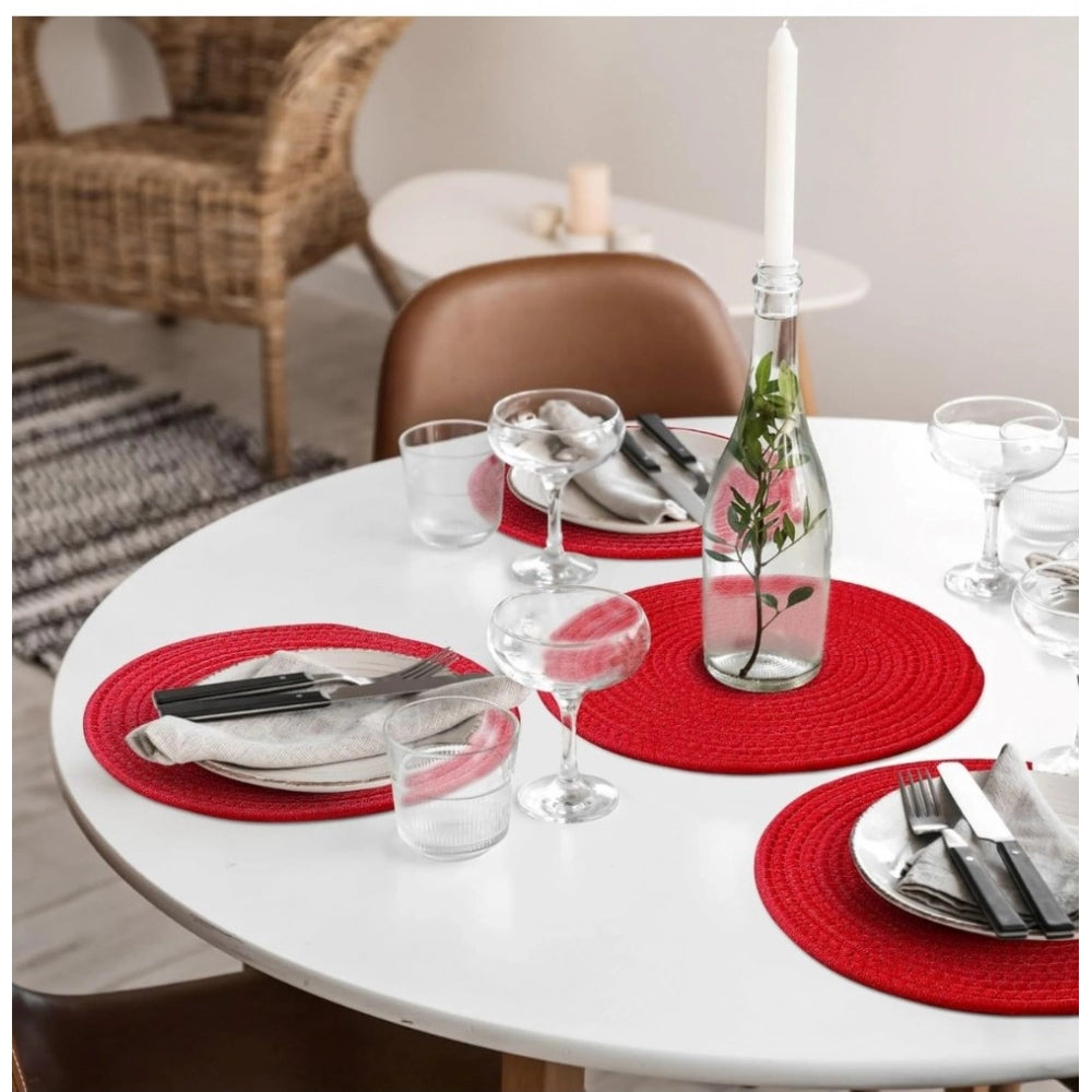 Amfyn Cotton Dining Table Round Placemat Mats Set of 4 (Red)