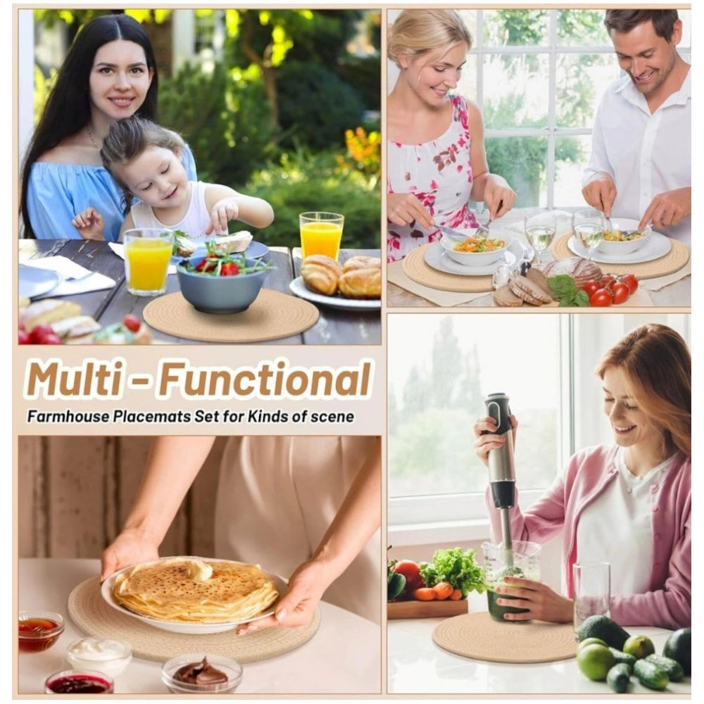 Amfyn Cotton Dining Table Round Placemat Mats Set of 4 (Cream)