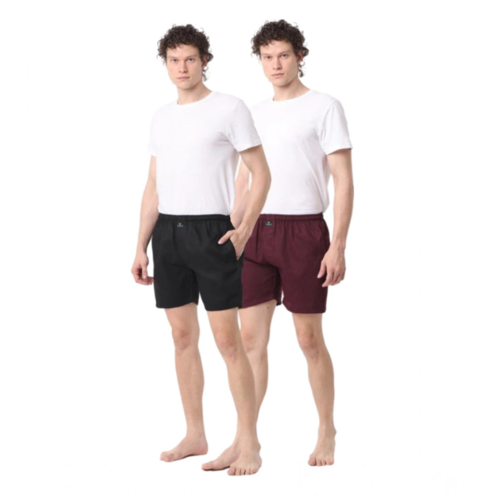 Amfyn Pack_of_2 Men's Polycotton Solid Boxer Shorts (Multicolor)