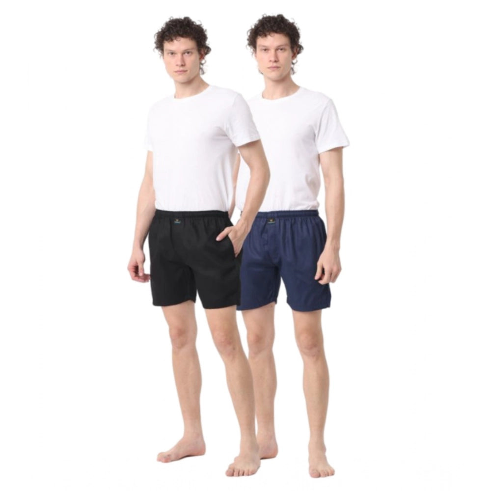 Amfyn Pack_of_2 Men's Polycotton Solid Boxer Shorts (Multicolor)