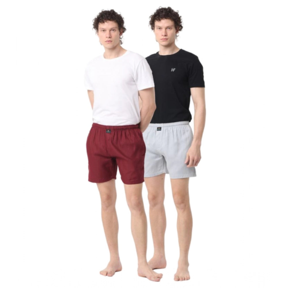 Amfyn Pack_of_2 Men's Polycotton Solid Boxer Shorts (Multicolor)