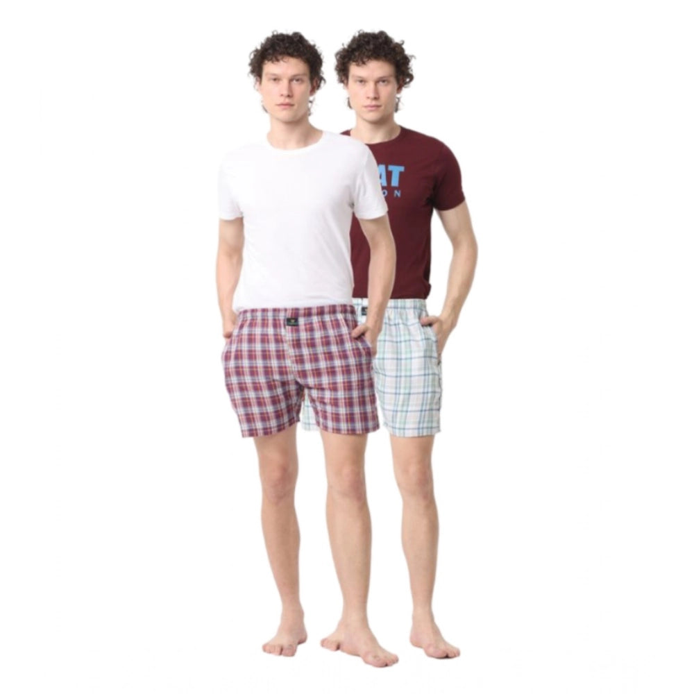 Amfyn Pack_of_2 Men's Polycotton Checked Boxer Shorts (Multicolor)