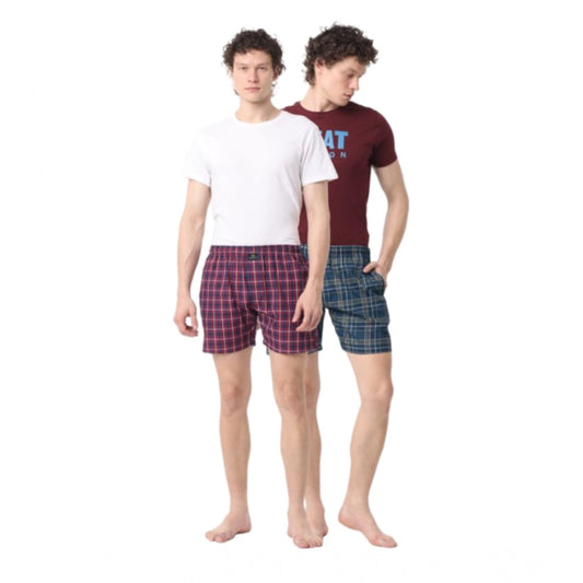 Amfyn Pack_of_2 Men's Polycotton Checked Boxer Shorts (Multicolor)