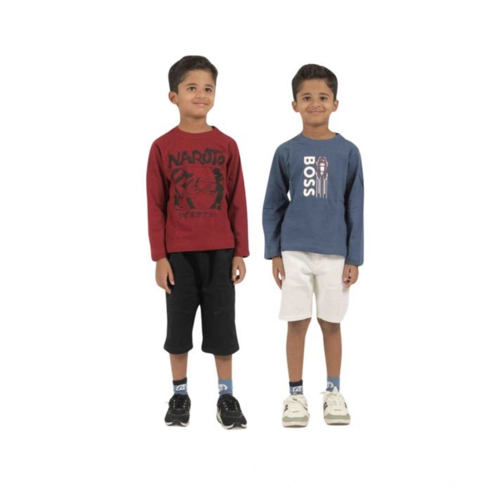 Amfyn Pack of 2 Boy's Cotton Printed Full Sleeve T-Shirt's (Multicolor)