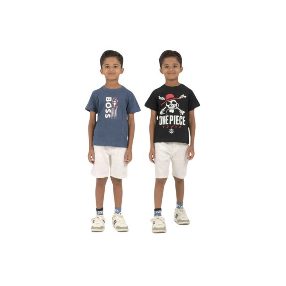 Amfyn Pack of 2 Boy's Cotton Printed Short Sleeve T-Shirt's (Multicolor)