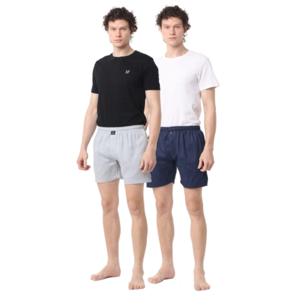 Amfyn Pack_of_2 Men's Polycotton Solid Boxer Shorts (Multicolor)