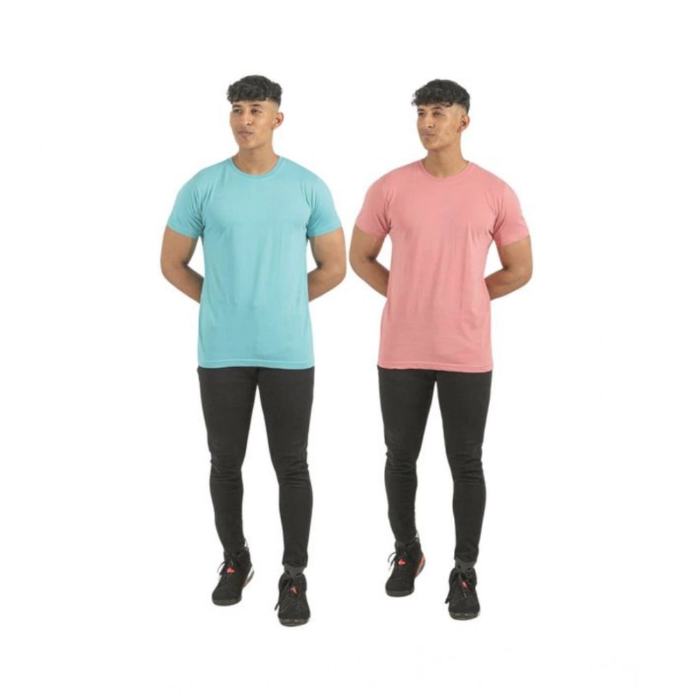 Amfyn Pack of 2 Men's Casual Cotton Solid Short Sleeve Tshirts (Multicolor)