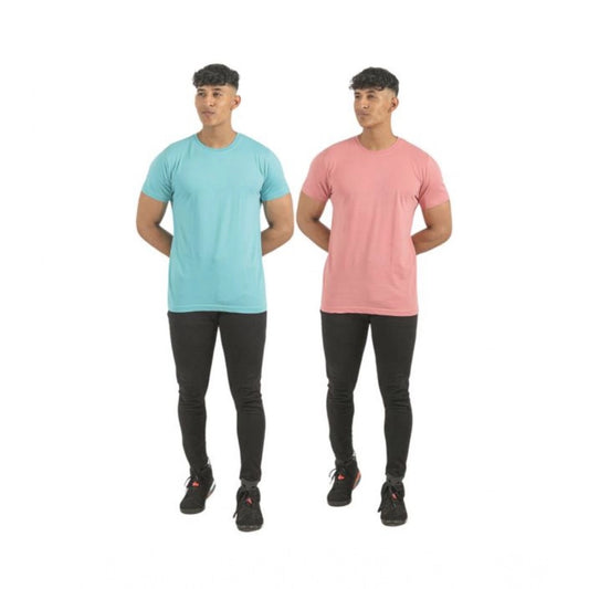 Amfyn Pack of 2 Men's Casual Cotton Solid Short Sleeve Tshirts (Multicolor)