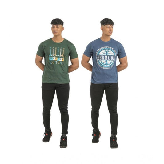 Amfyn Pack of 2 Men's Casual Cotton Printed Short Sleeve Tshirts (Multicolor)
