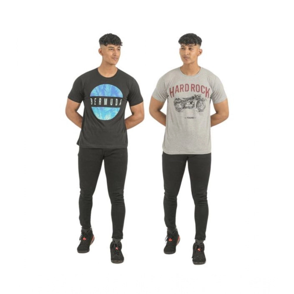 Amfyn Pack of 2 Men's Casual Cotton Printed Short Sleeve Tshirts (Multicolor)