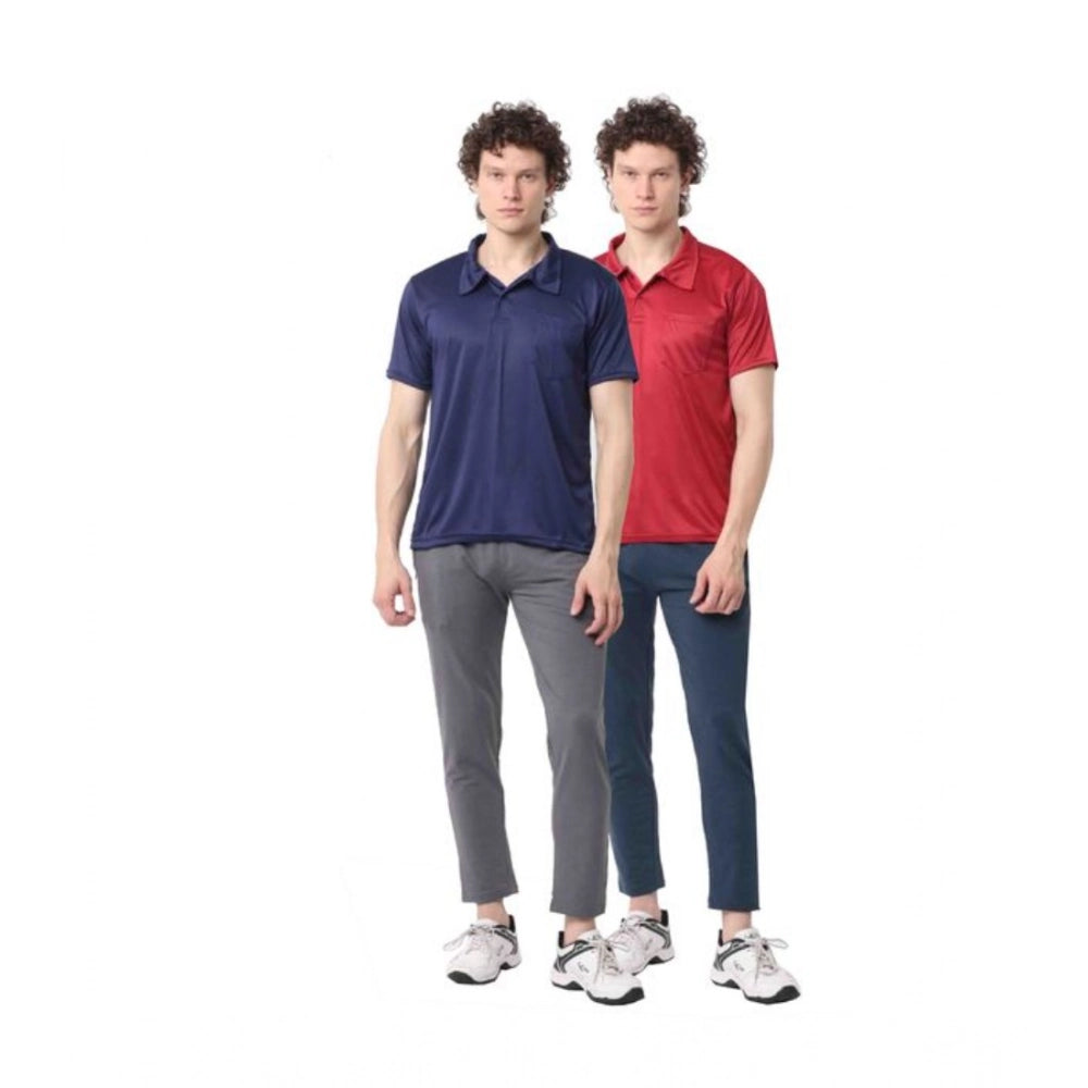 Amfyn Pack of 2 Men's Casual Cotton Blend Solid Short Sleeve Tshirts (Multicolor)
