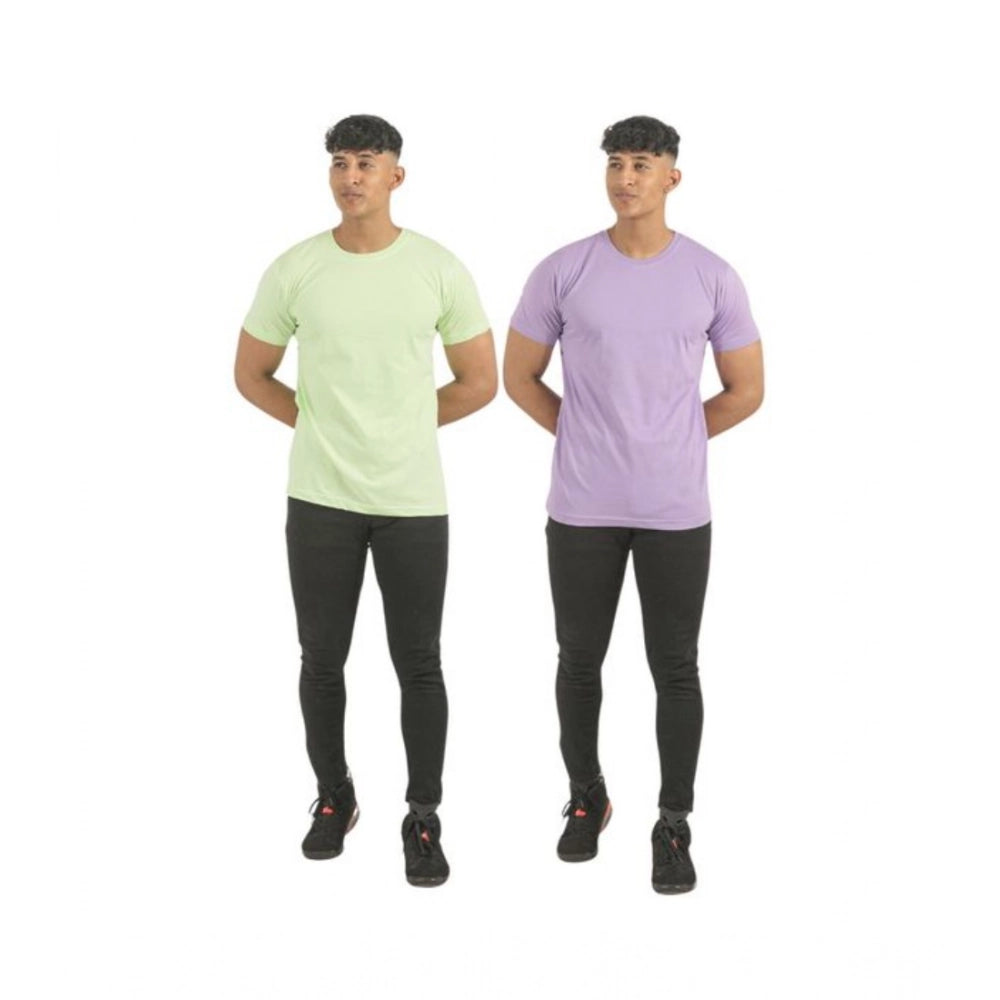 Amfyn Pack of 2 Men's Casual Cotton Solid Short Sleeve Tshirts (Multicolor)