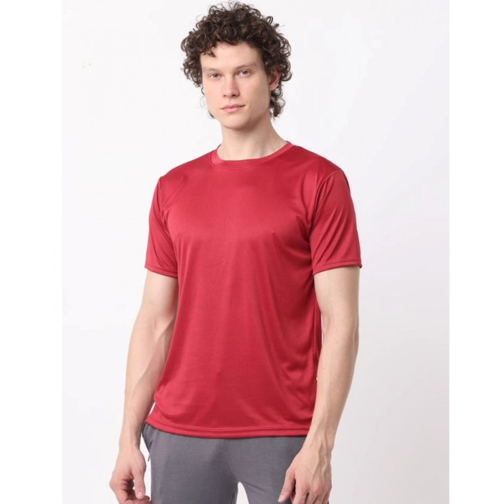 Amfyn Pack of 2 Men's Casual Polyester Blend Solid Short Sleeve Tshirts (Multicolor)