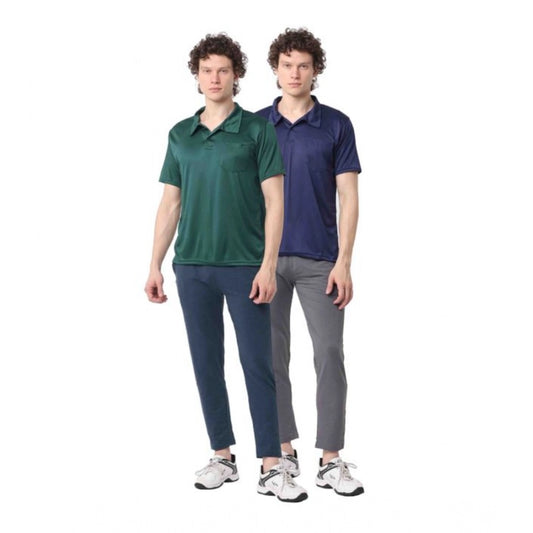 Amfyn Pack of 2 Men's Casual Cotton Blend Solid Short Sleeve Tshirts (Multicolor)