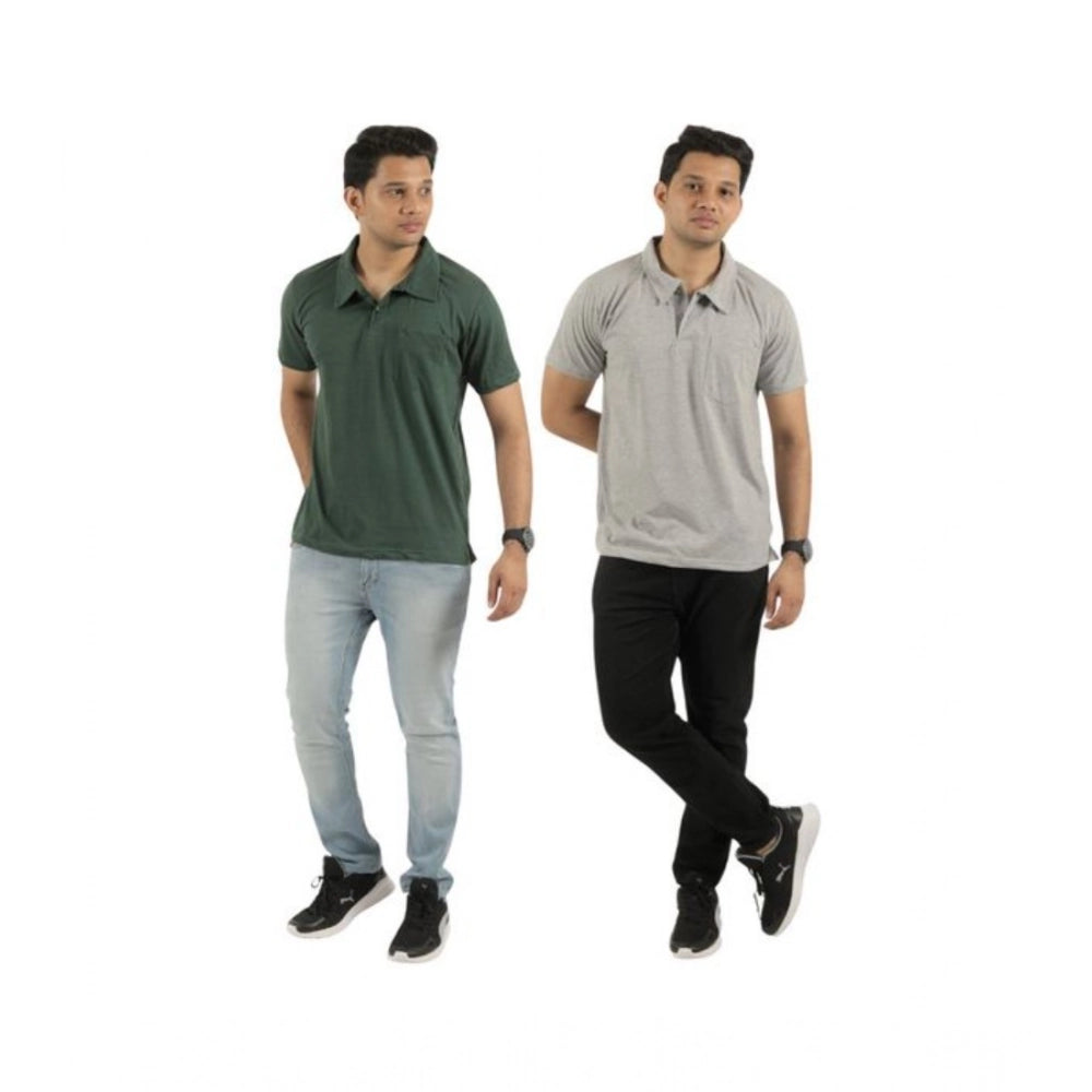 Amfyn Pack of 2 Men's Casual Cotton Solid Short Sleeve Tshirts (Multicolor)