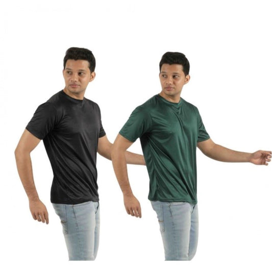 Amfyn Pack of 2 Men's Casual Polyester Blend Solid Short Sleeve Tshirts (Multicolor)