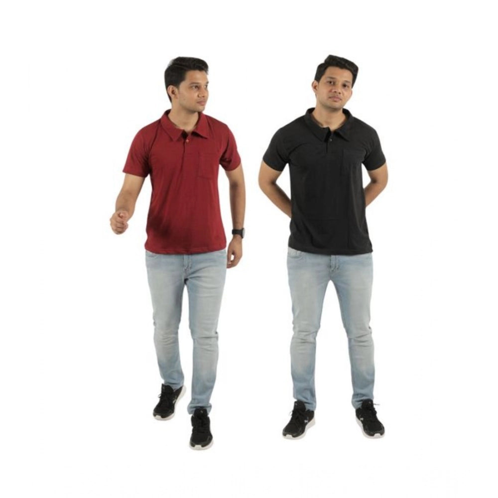 Amfyn Pack of 2 Men's Casual Cotton Solid Short Sleeve Tshirts (Multicolor)