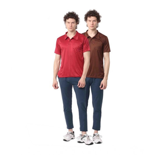 Amfyn Pack of 2 Men's Casual Cotton Blend Solid Short Sleeve Tshirts (Multicolor)