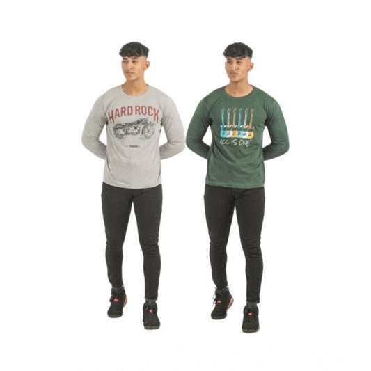 Amfyn Pack of 2 Men's Casual Cotton Printed Full Sleeve Tshirts (Multicolor)