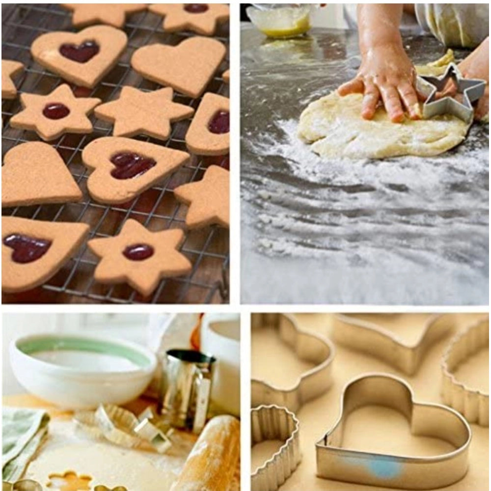 Amfyn Steel &amp; Plastic 12 Pcs Cookie Cutter with Different Shape (Multicolor)