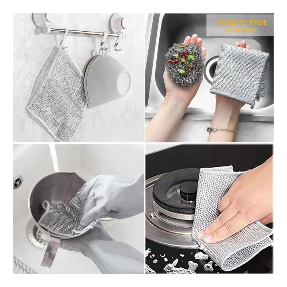 Amfyn 12Pcs Cotton Dishwashing Rag Wire Soft Scrubs (Silver)