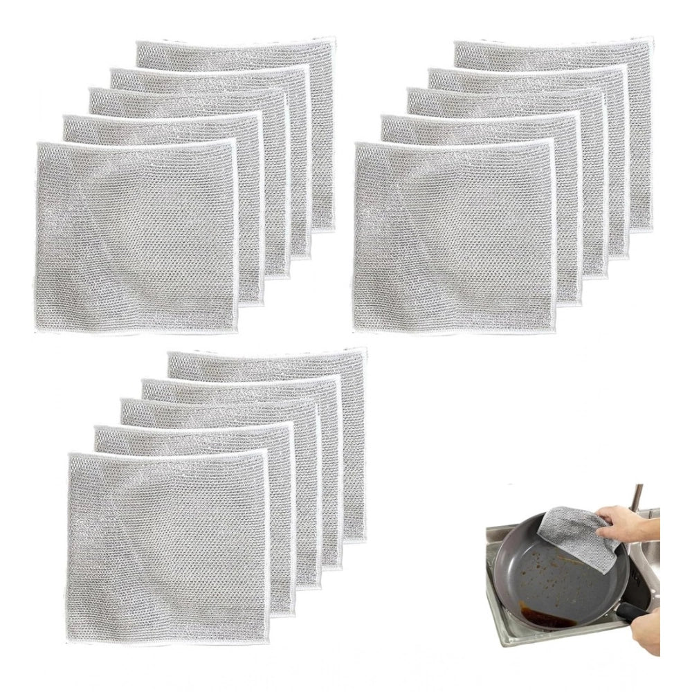 Amfyn 12Pcs Cotton Dishwashing Rag Wire Soft Scrubs (Silver)