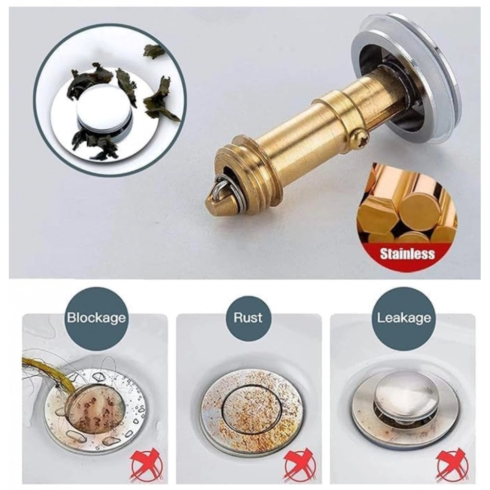 Amfyn Plastic Stainless Steel Pop-Up Sink Stopper (Silver)