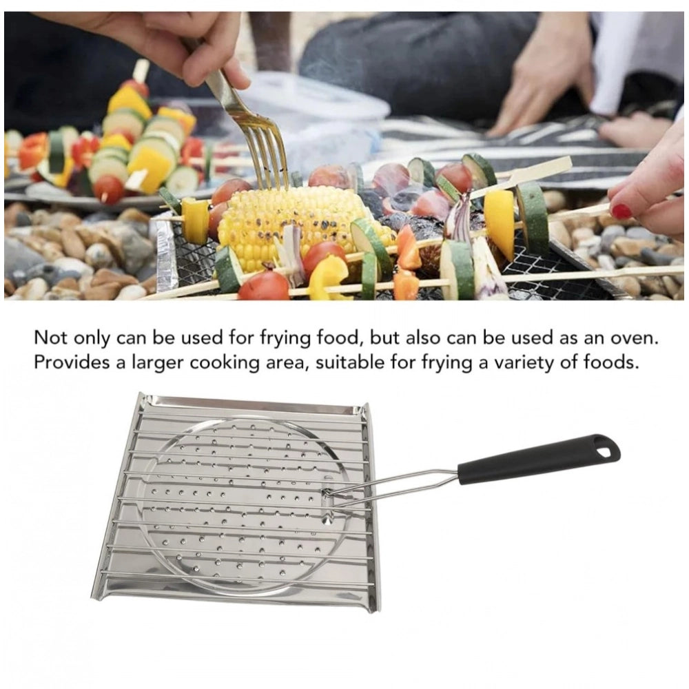 Amfyn Steel Toaster White Foldable Stainless Steel Grilling Pan (Silver)